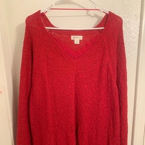 Red sweater, lace bottom 2 layer look, red sparkle